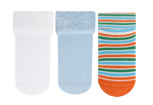 Baby Anti-Slip Terry Socks Striped Blue White 3Pk (0-6mths)