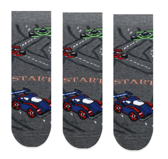 Boys Anti-Slip Terry Socks Cars Grey 3Pk (5-6yrs)