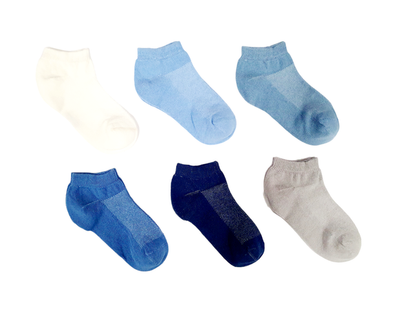 Little Team Cotton Rich Trainer Socks 6Pk Blue Plain (5-8yrs)