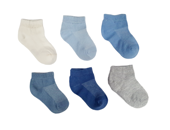 Little Team Cotton Rich Trainer Socks 6Pk Blue Plain (0-12mths)