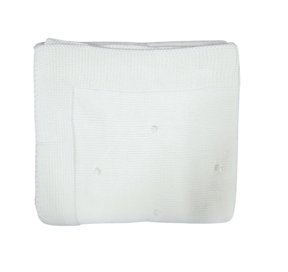 Pompom Knitted Baby Blanket Pearl White