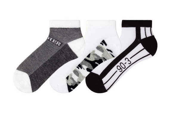 Boys Trainer Socks White Black Camouflage 3Pk (5-12yrs)