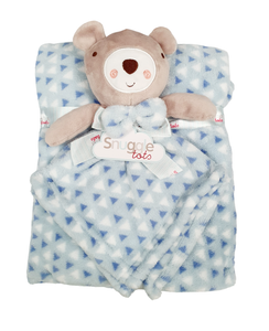 Baby Blanket Fleece Blue With Bear Comforter