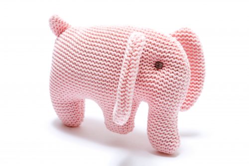 Best Years Knitted Pink Organic Cotton Elephant Baby Rattle