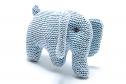 Best Years Knitted Blue Organic Cotton Elephant Baby Rattle