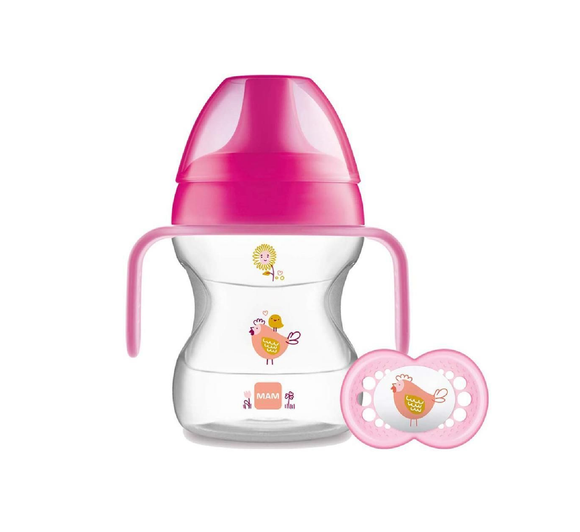 MAM Learn To Drink Cup With Handles And Soother Pink 190ml 6m+