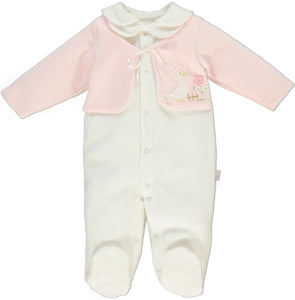 Bebetto Baby Girl Velour Sleepsuit Pink Ivory (3-9mths)