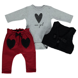 Bebetto Baby Girl 3-Piece Bodysuit and Leggings Set Red/Grey (6mths-2yrs)