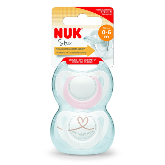 NUK Star Silicone Soother 2-Pack Pink 0-6m
