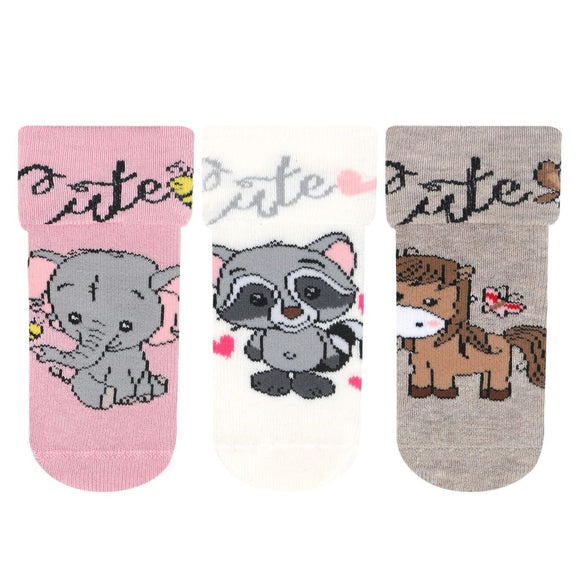Baby Girl Anti-Slip Terry Socks Cute 3Pk