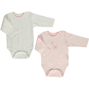 Bebetto 2-Pack Long Sleeve Bodysuits Pink Butterfly (0-12mths)