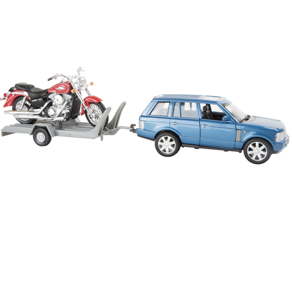 WELLY Model Car With Motorcycle Trailer Set