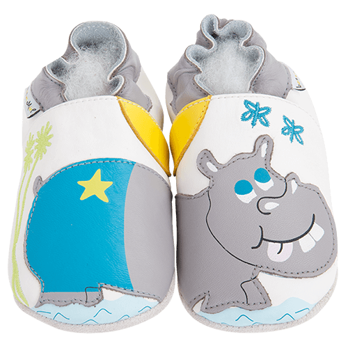 Lait et Miel Soft Leather Baby Slippers Hippo