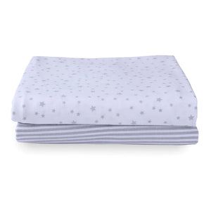 Clair de Lune 2-Pack Cotton Fitted Sheets Cot Stars And Stripes Grey 60/120