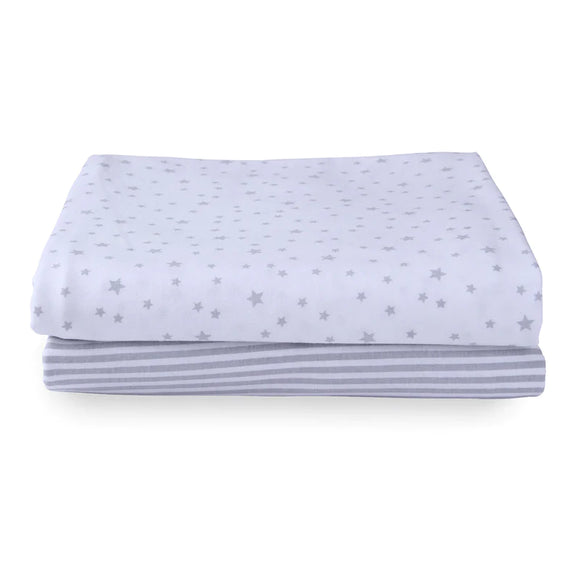 Clair de Lune 2-Pack Cotton Fitted Sheets Cot Stars And Stripes Grey 60/120