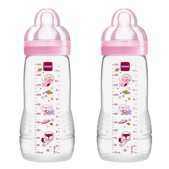 MAM Easy Active Baby Bottle 330ml 2-Pack Pink 4+m