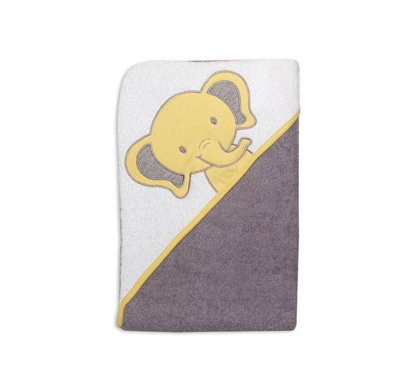 Baby Hooded Square Towel Elephant Grey