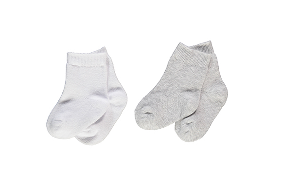 Bebetto Baby Socks Ankle High 2Pk Grey/White (0-36mths)