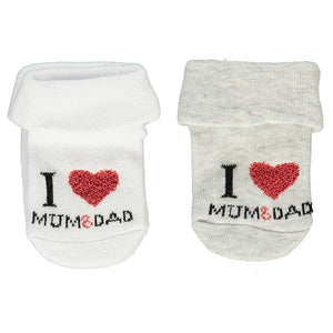 Bebetto Baby Turnover Socks 2Pk I LOVE MUM & DAD (0-24mths)