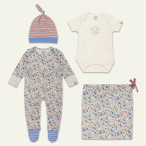 Lilly and Sid Organic Collection Romper, Bodysuit and Hat Gift Set (0-12mths)