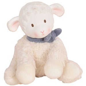 Tikiri Lucas Lamb Soft Toy With Rubber Head And Blue Scarf Boxed
