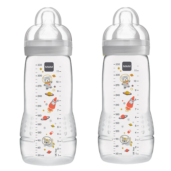MAM Easy Active Baby Bottle 330ml 2-Pack Grey 4+m