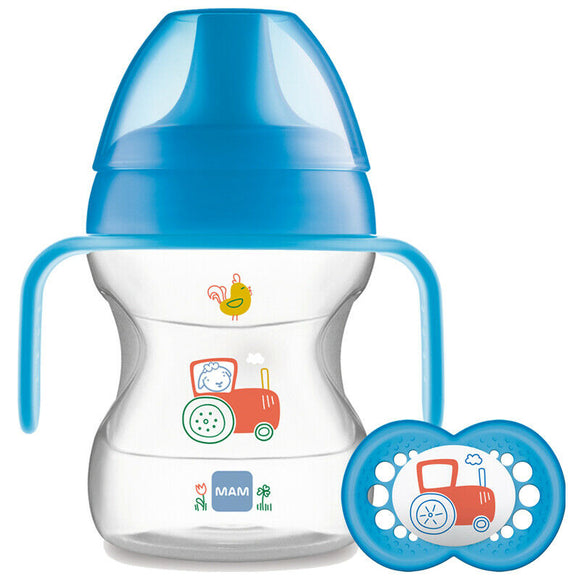 MAM Learn To Drink Cup With Handles And Soother Blue 190ml 6m+
