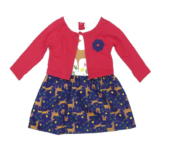Mini Moi Baby Girl Two Fabric Dress Mock Cardigan