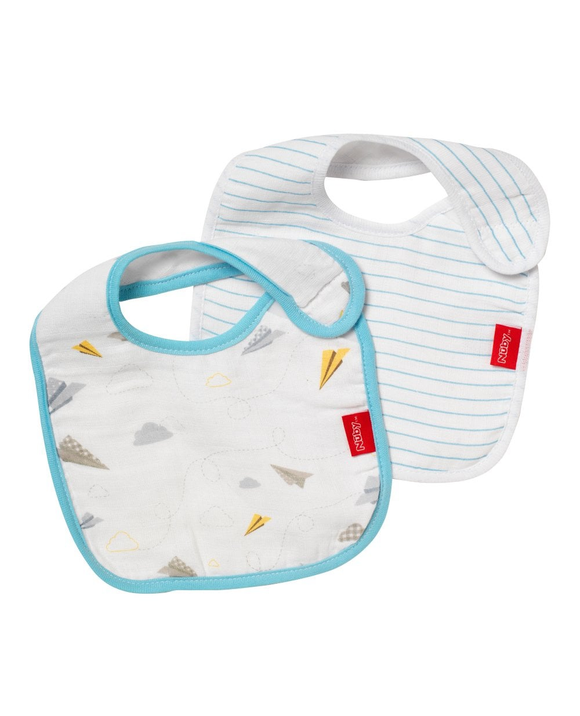 Nuby Muslin SNUG N' DRY Bibs Blue 2-Pack