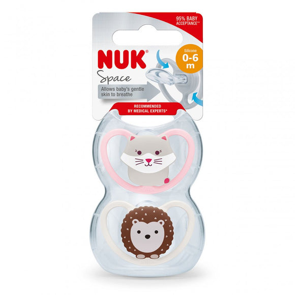 NUK Space Silicone Soother 2-Pack Pink 0-6m
