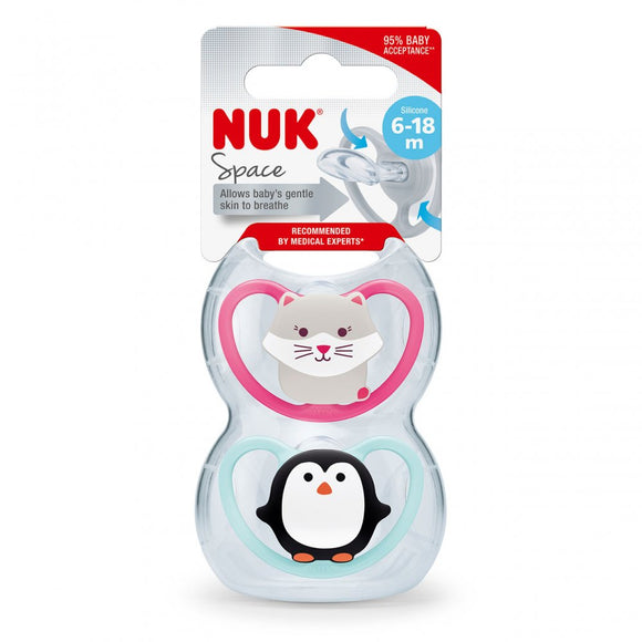 NUK Space Silicone Soother 2 Pack Pink 6-18 Months