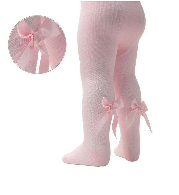 Baby Girl Chevron Patterned Tights Satin Bow Pink