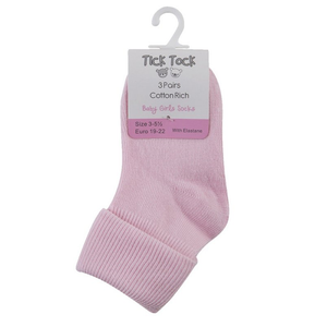 Baby Girl Turnover Socks Pink Plain 3Pk