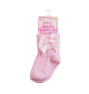 Baby Girl Ankle High Socks Satin Bow Pink