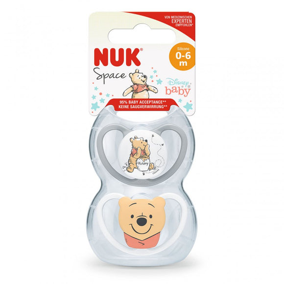 NUK Winnie The Pooh Space Silicone Soother 2-Pack Grey 0-6m
