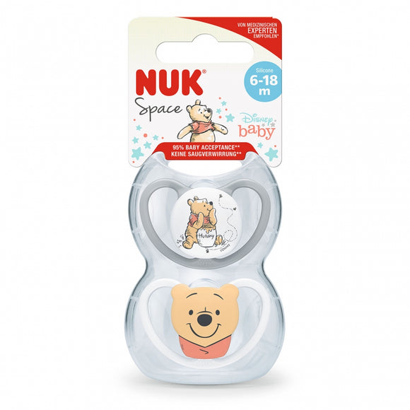 NUK Winnie The Pooh Space Silicone Soother 2-Pack Grey 6-18m