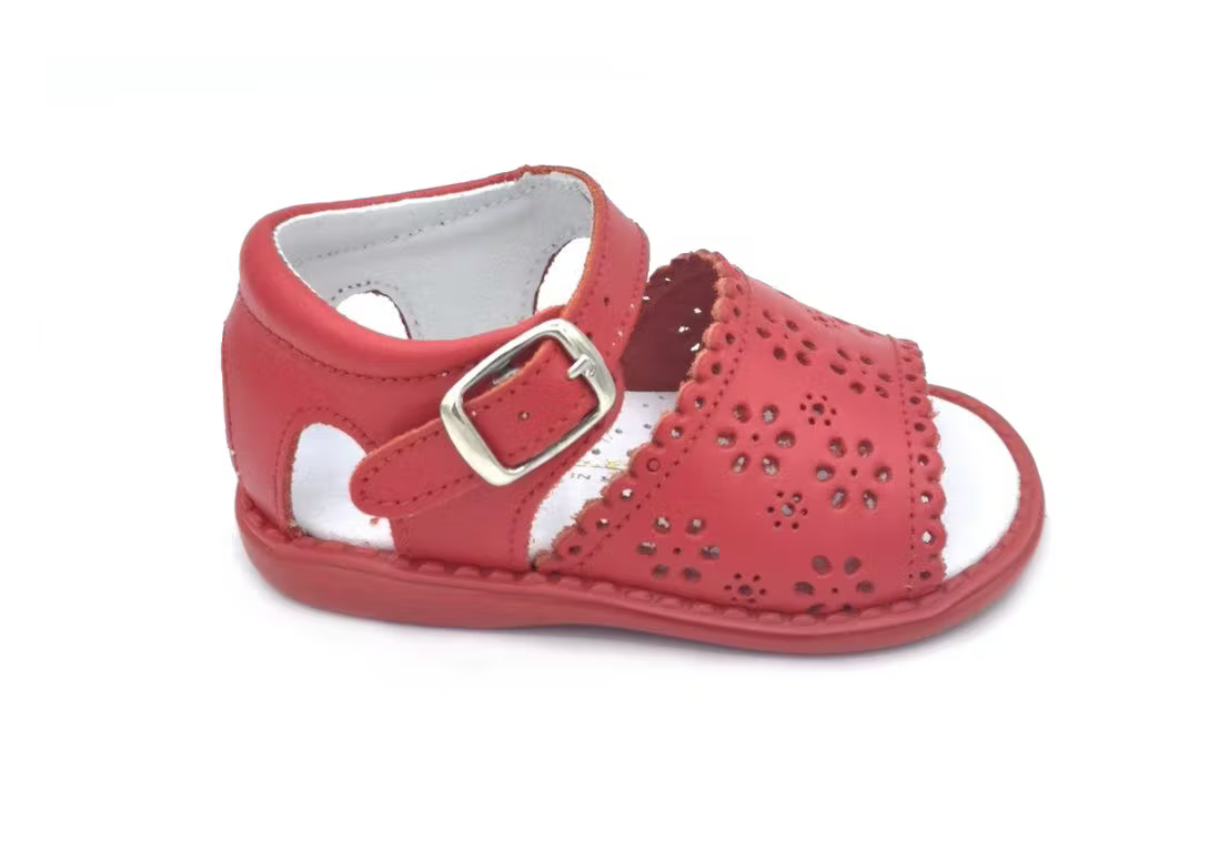 Aladino Leather Sandals Flower Cutout Red