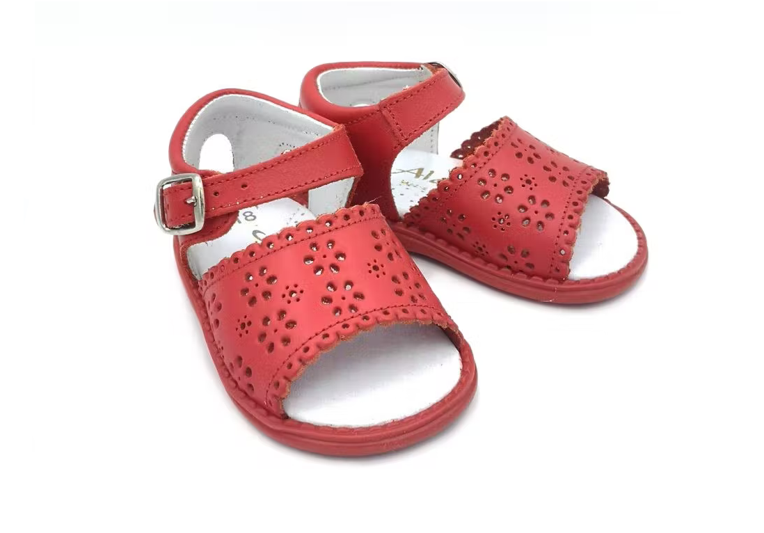 Aladino Leather Sandals Flower Cutout Red