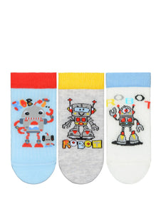 Baby Boy Ankle Socks Robots 3Pk