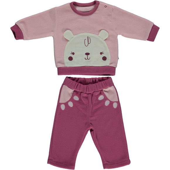 Bebetto Baby Girl 2-Piece Set Fleece Pink Bear (6mths-2yrs)