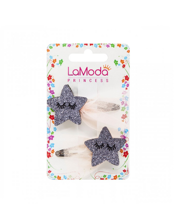 LaModa Princess Girls Clips Stars Grey 2Pk