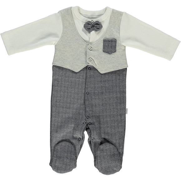 Bebetto Baby Boy Sleepsuit Grey Bow (3-9mths)