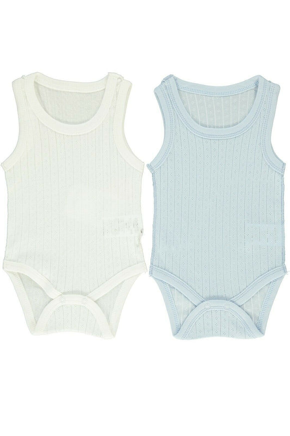 Bebetto 2-Pack Sleeveless Bodysuits White Blue (0-24mths)