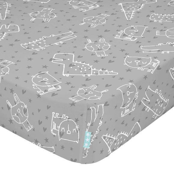 Happy Friday Best Buddies Fitted Sheet Cot Grey 60/120cm