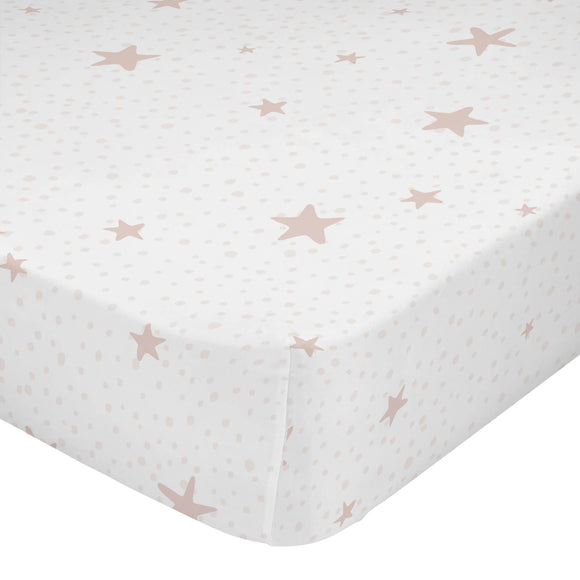 Happy Friday Little Stars Fitted Sheet Cot Pink 60/120cm