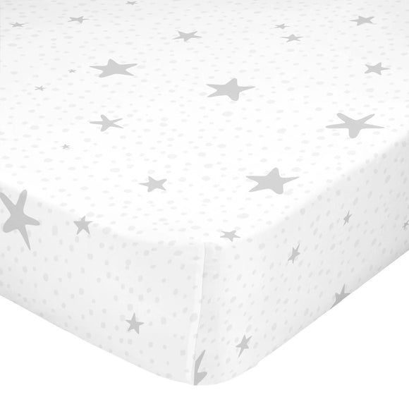 Happy Friday Little Stars Fitted Sheet Cot Grey 60/120cm
