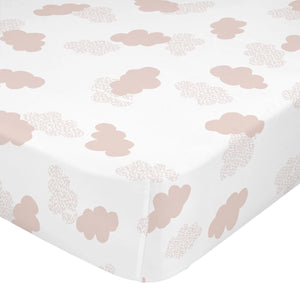 Happy Friday Clouds Fitted Sheet Cot Bed Pink 70/140cm