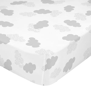 Happy Friday Clouds Fitted Sheet Cot Grey 60/120cm