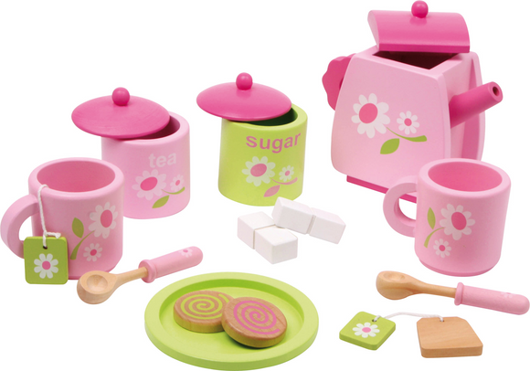 Small Foot Tea Set With Floral Pattern Wooden Toy