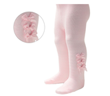 Baby Girl Patterned Tights 3 Satin Bows Pink